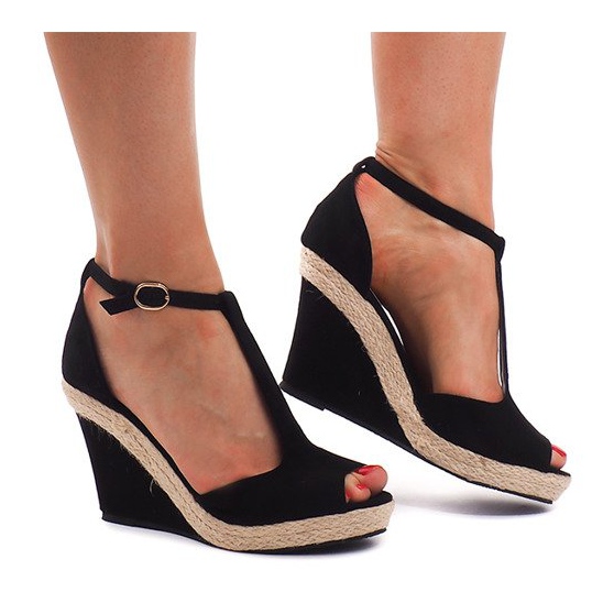 Sandały Na Koturnie Espadryle 8302 Czarny czarne