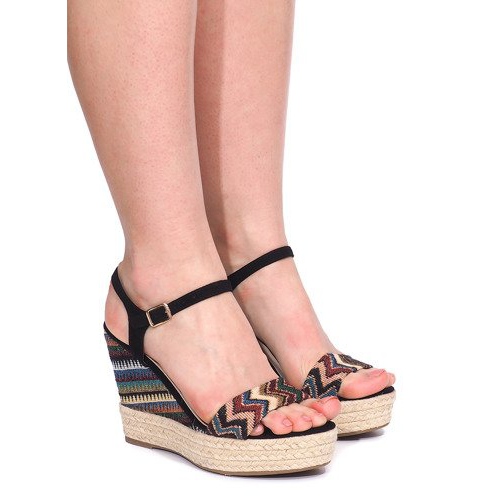 Sandały Na Koturnie 100-540 Czarny czarne