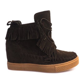 Sneakersy Na Koturnie Z Frędzlami Boho F3 Zielone