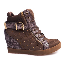 Sneakersy Na Koturnie 6227-Y Khaki wielokolorowe zielone