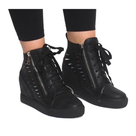 Ażurowe Sneakersy Na Koturnie HQ881 Czarny czarne