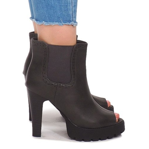 Odkryte Botki Na Słupku B2901-PB Szary szare