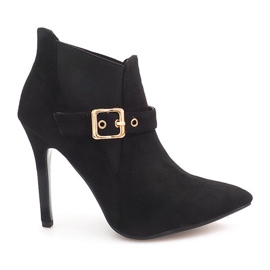 Botki Na Szpilce Zamsz PK097 Czarny czarne