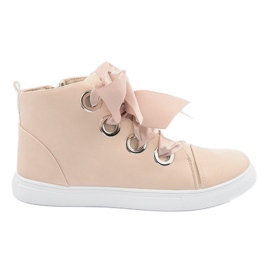 Zamszowe Botki Kokardki TL0147 Beżowy