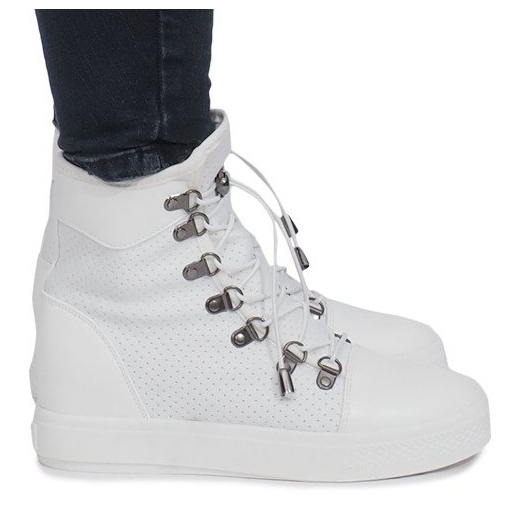Białe ażurowe sneakersy na koturnie Mathilde