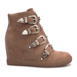 Różowe zamszowe sneakersy z klamrami Maya brązowe