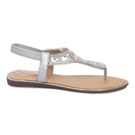 Srebrne płaskie sandały z diamentami Larissa szare