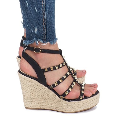 Czarne sandały na koturnie espadryle Mood