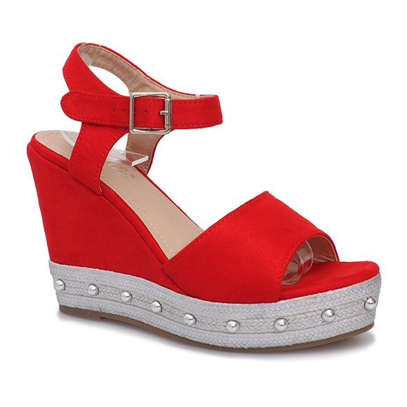 Czerwone sandały na koturnie Travel