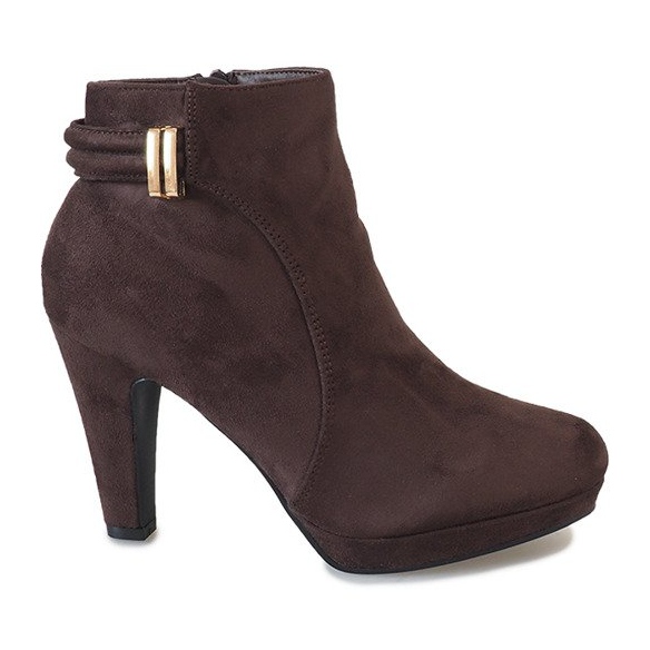 Brązowe zamszowe botki na słupku 3263