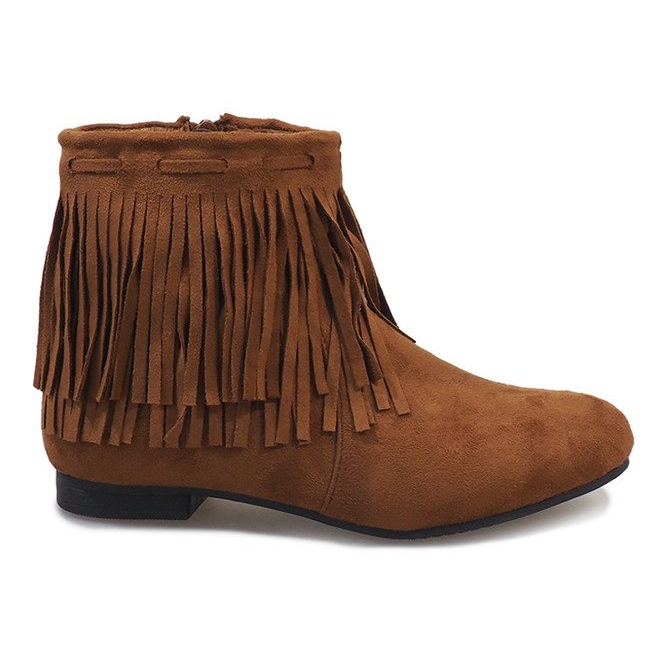 Camel botki z frędzlami boho LM-656 brązowe