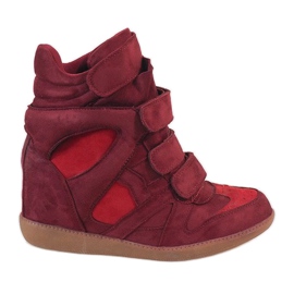 Bordowe sneakersy na koturnie H6601-45 czerwone