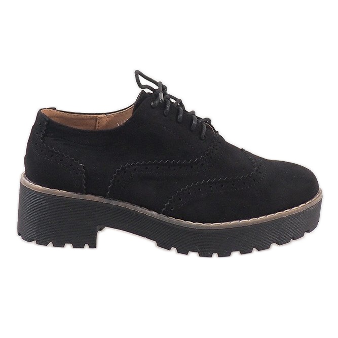 Czarne półbuty na obcasie jazzówki LL185