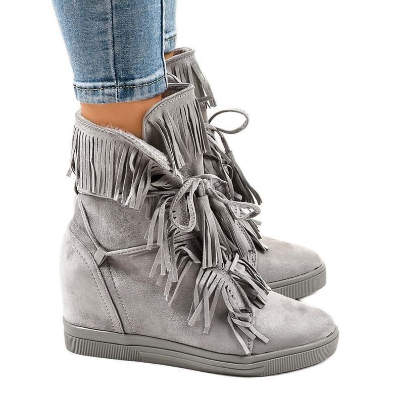 Szare ocieplane sneakersy H6301AR-36