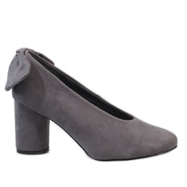 Szare zamszowe czółenka na słupku LL-93P