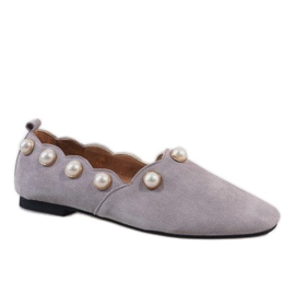 Czarne balerinki z perłami 588C-12A szare