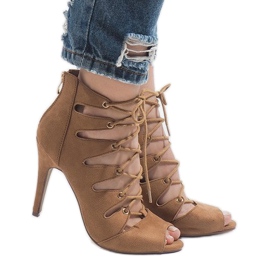 Camel odkryte botki na szpilce 9095-83A brązowe