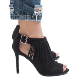 Czarne botki boho na szpilce 1551-149