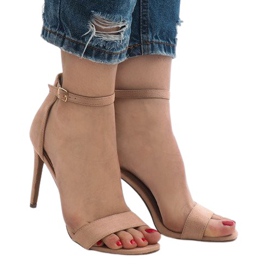 Różowe sandały na szpilce zamsz SY-31P