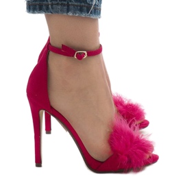 Różowe sandały na szpilce zamsz NF-19P