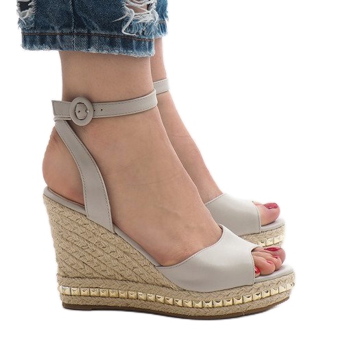 Szare sandały koturny 2084-5