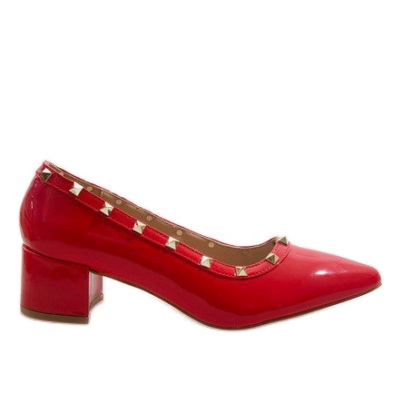 Czarne lakierowane czółenka na słupku X-70 czerwone