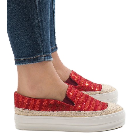 Czerwone trampki espadryle na platformie GH001