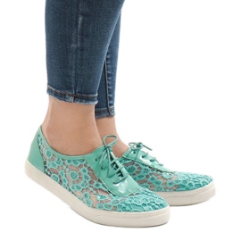 Zielone tenisówki z koronki HC235 wielokolorowe