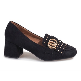 Czarne zamszowe czółenka na słupku LB-339