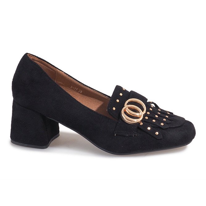 Czarne zamszowe czółenka na słupku LB-339