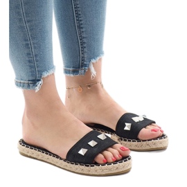 Czarne klapki jeans ćwieki 7087