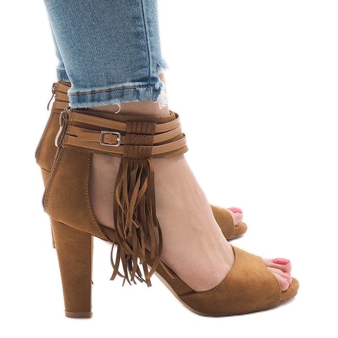 Camel sandały na słupku boho 1275-GL brązowe