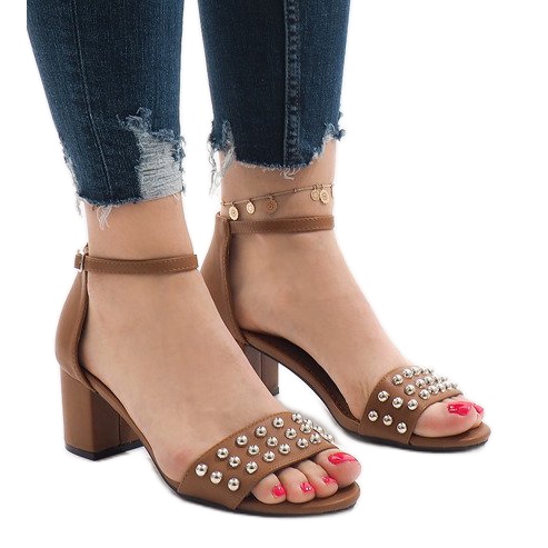 Camel sandały na obcasie 173-856 brązowe