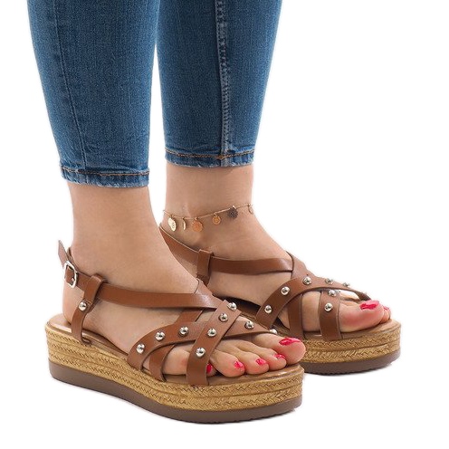 Camel sandały espadryle na platformie 314-2B brązowe