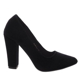 Czarne welurowe czółenka na słupku 91603-1