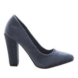 Szare welurowe czółenka na słupku 91603-1