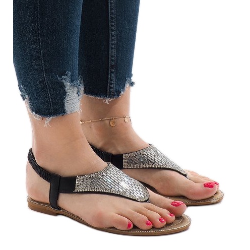 Czarne sandały japonki zdobione JN1359-2