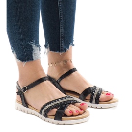 Czarne sandały z cekinami G-515-01