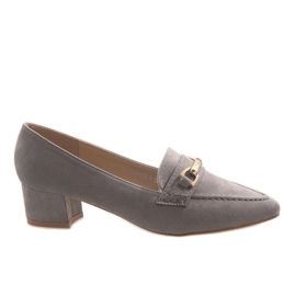 Szare zamszowe czółenka na obcasie 7078-P