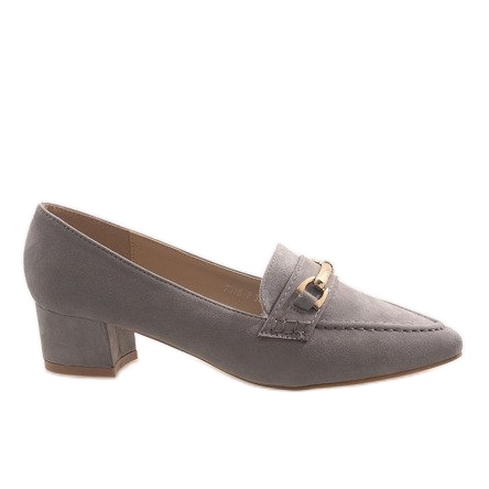 Szare zamszowe czółenka na obcasie 7078-P