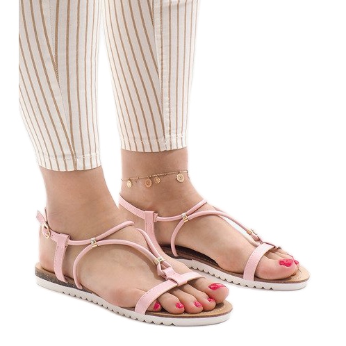 Różowe płaskie sandały z klamerką B138-5
