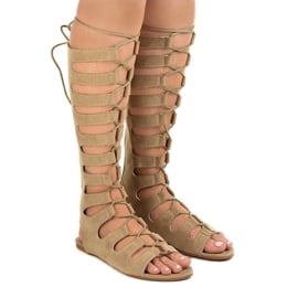 Beżowe płaskie sandały gladiatorki 289-9 beżowy