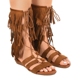 Brązowe płaskie sandały gladiatorki D-41