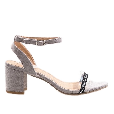 Szare sandaly na słupku zamsz S-7347 beżowy