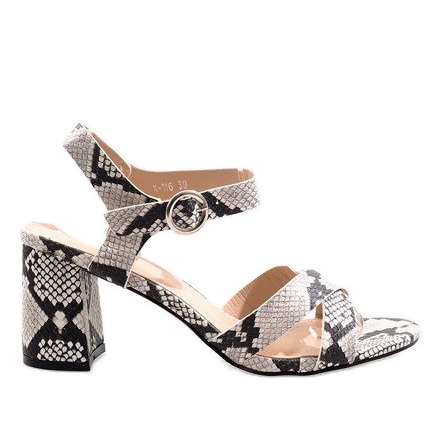 Wężowe sandaly na słupku zamsz X-116 białe wielokolorowe
