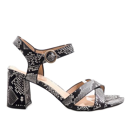 Wężowe sandaly na słupku zamsz X-116 czarne wielokolorowe