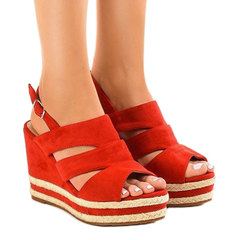 Czerwone espadryle sandały na koturnie FG6
