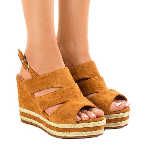 Brązowe espadryle sandały na koturnie FG6