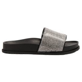 Bestelle Gumowe Klapki Z Cyrkoniami czarne