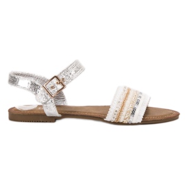 SHELOVET Sandały Z Cekinami białe